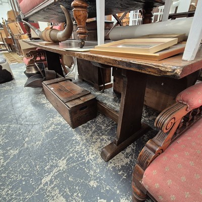 Lot 2471 - An oak refectory table. H 74 x W 244 x D 68cm