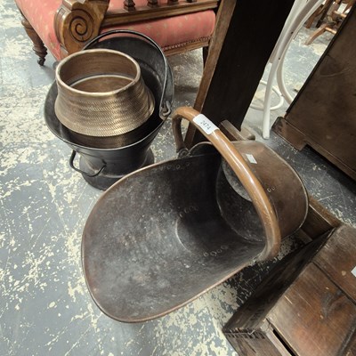 Lot 2474 - A copper coal scuttle, etc.