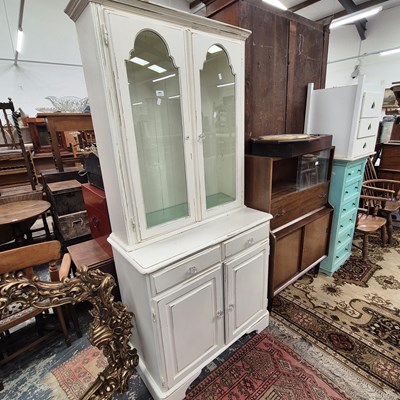 Lot 2493 - A painted side cabinet with glazed display...