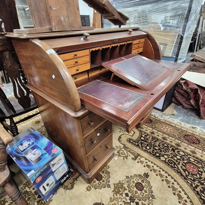 Lot 2501 - A Victorian mahogany cylinder top writing desk...