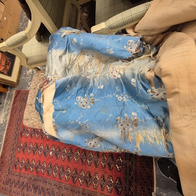 Lot 2525 - A pair of fine oriental silk antique curtains....