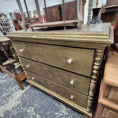 Lot 2542 - A gold-painted large three-drawer chest.