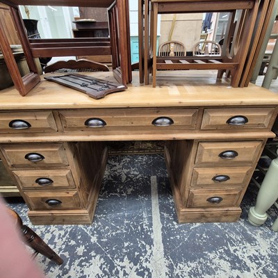 Lot 2545a - A pine twin pedestal desk. H 85 W 135 D 75 cm