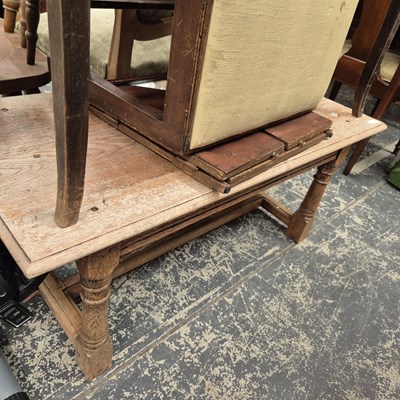 Lot 2627 - An oak coffee table, a stool, and a mirror.