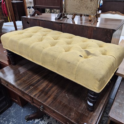 Lot 2654 - A button-upholstered foot stool. H 34 x W 96 x...