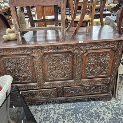 Lot 2664 - An 18th-century carved oak mule chest.  150 x...