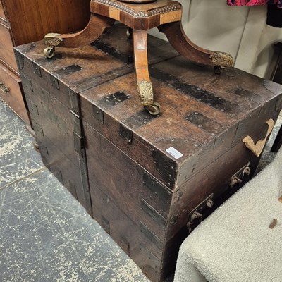 Lot 2677 - A Victorian iron-bound oak silver chest. H 65...