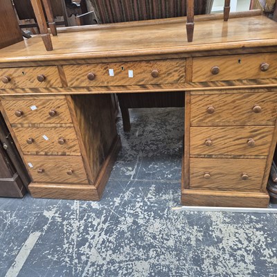 Lot 2681 - A Victorian satin birch twin-pedestal desk. H...