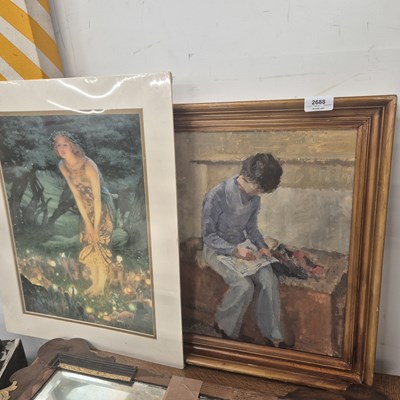 Lot 2688 - An oil painting and a print.