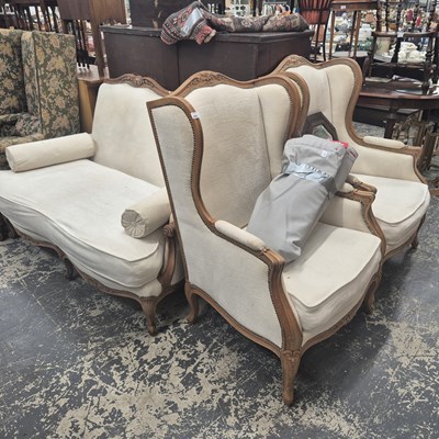 Lot 2696 - A pair of French-style show-frame wing arm...