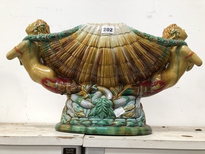 Lot 202 - A large Majolica seashell centrepiece with...