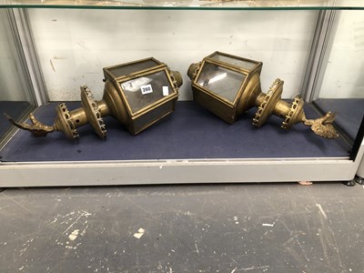 Lot 260 - A pair of glazed brass lanterns with...