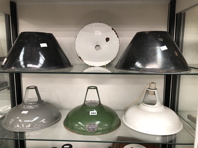 Lot 284 - Six vintage enamel industrial light shades.