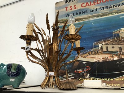 Lot 315 - A vintage gilded metal wheat sheaf chandelier....