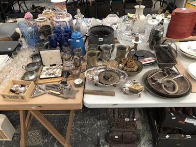 Lot 467 - A cut glass punch bowl, drinking glass, pewter...