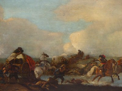 Lot 164 - 18th-century school. Wagon train travellers...