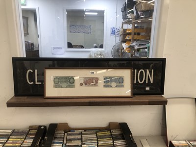Lot 622 - A frame of two £1 notes and other 10/- note...