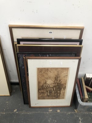 Lot 656 - Nine prints and pictures to include one pencil...