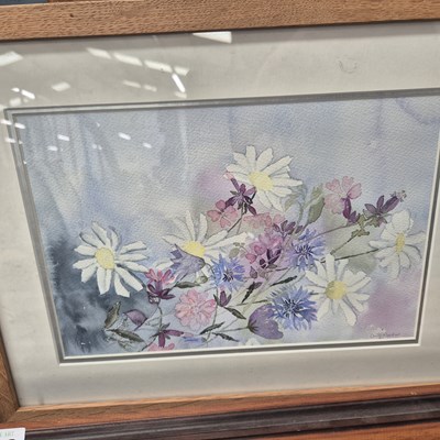 Lot 837 - A Watercolour of flowers. A framed art textile...