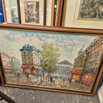 Lot 838 - A Large oil painting, paris street scene...