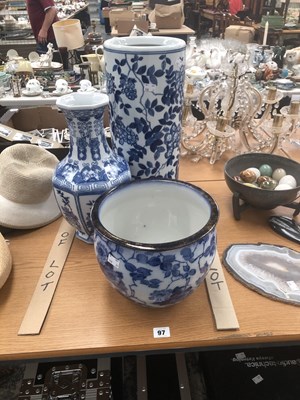 Lot 97 - Three blue and white vases.