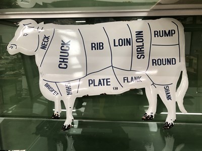 Lot 138 - An enamel butcher's beef cuts cow sign.