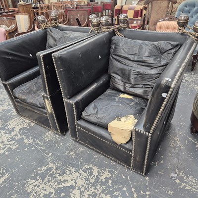Lot 1093 - A Pair of leather Knowle armchairs and a...