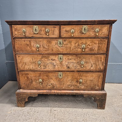 Lot 383 - A mid 18th century herring bone banded walnut...