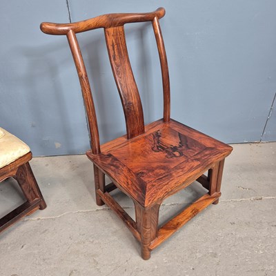 Lot 111 - A pair of Chinese hardwood children's chairs,...