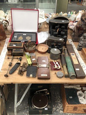 Lot 764 - Binoculars, telescopes, a cased sextant, cash...