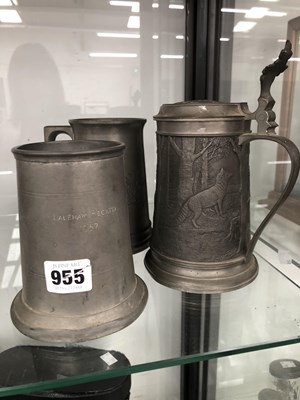 Lot 955 - Three pewter mugs