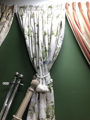 Lot 12 - A set of six interlined curtains, the pale...