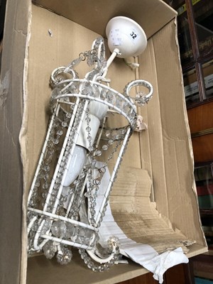 Lot 32 - A white wirework and glass beaded ceiling lantern