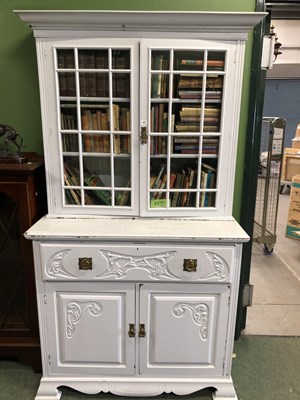 Lot 41 - A grey painted display cabinet secretaire, the...