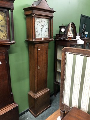 Lot 74 - An oak long cased 30 hour clock, the painted...
