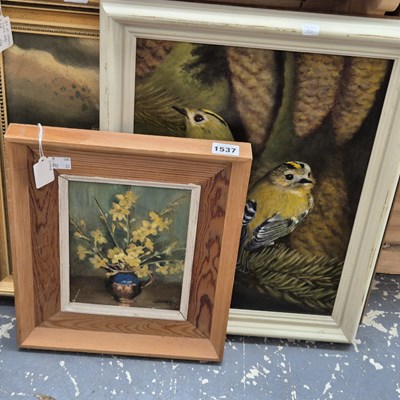 Lot 1537 - A collection of oil paintings, birds, flowers...