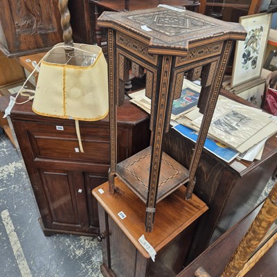 Lot 279 - A mahogany bedside cabinet and a Moorish two...