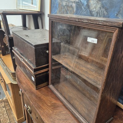 Lot 355 - A small glazed cabinet and two cash boxes