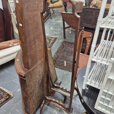 Lot 375 - A walnut-framed cheval mirror. H 160 W 42 D 44 cm