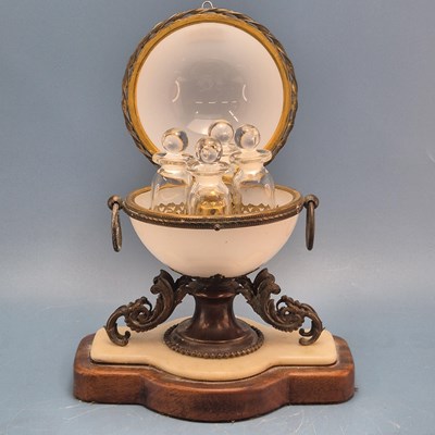 Lot 1426 - A metal mounted milk glass spherical scent...