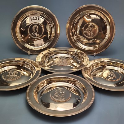 Lot 1437 - Monarchs of Britain, six silver dishes with...