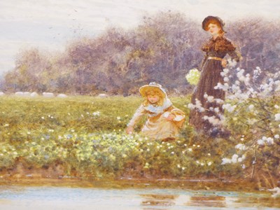Lot 1447 - Tom Lloyd (1849-1910), picking flowers at the...