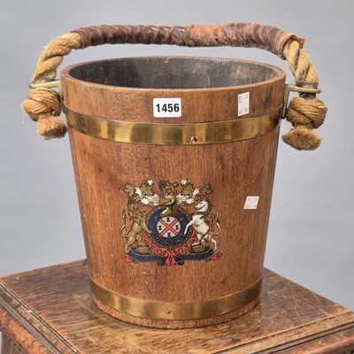Lot 1456 - A brass bound wooden naval fire bucket with a...