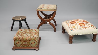 Lot 21 - Four antique and later stools, including a...