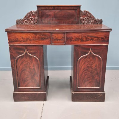 Lot 16 - Small mahogany early Victorian twin pedestal...