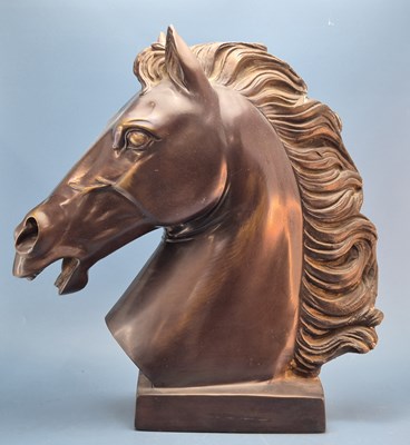 Lot 796 - A bronze head of a horse supported at the neck...