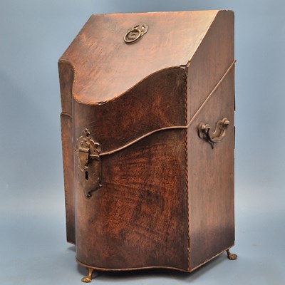Lot 28 - A Georgian inlaid mahogany knife box, later...