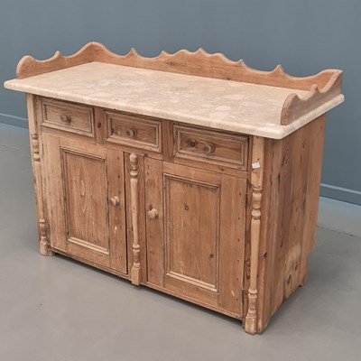Lot 1654 - A mottled white marble topped pine wash stand,...