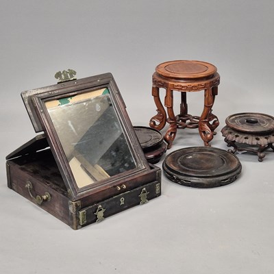 Lot 75 - An antique Chinese hardwood brass-mounted lift-...
