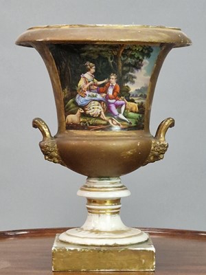 Lot 140 - A group of three antique Paris porcelain urns,...